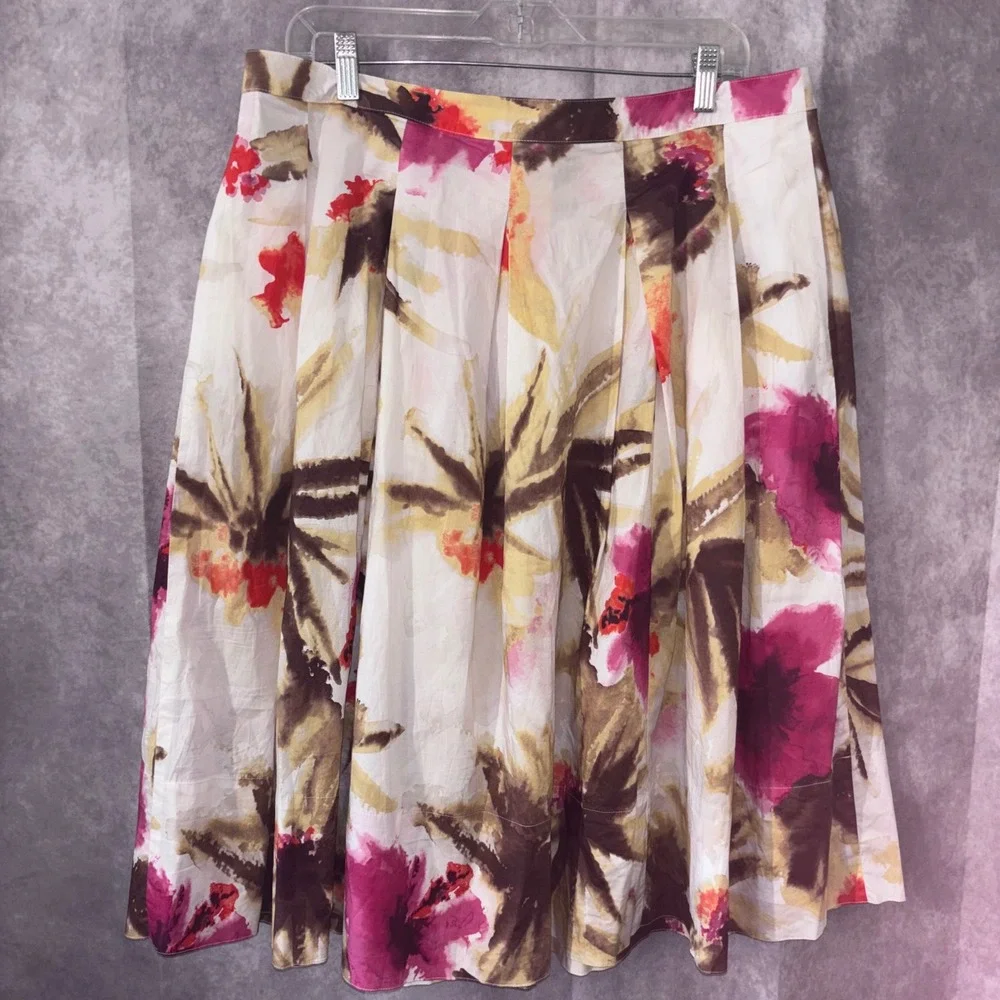 Talbots Women 14‎ Multicolor Floral Pleated Midi Skirt Cottagecore